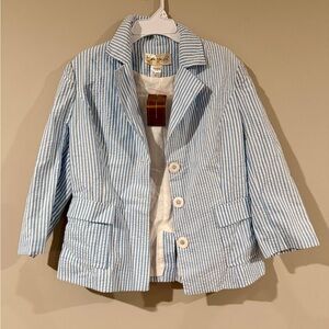 Francesca's Collections Blue and White Striped Seersucker Blazer